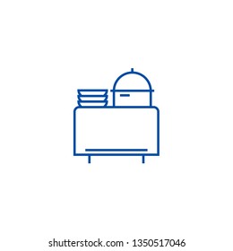 Buffet in restaurant line icon concept. Buffet in restaurant flat  vector symbol, sign, outline illustration.