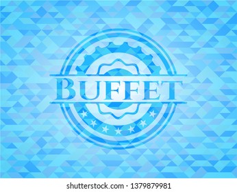 Buffet sky blue emblem with mosaic ecological style background