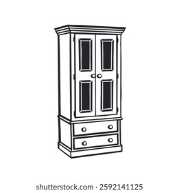 Buffet storage cabinet, black monochrome vector