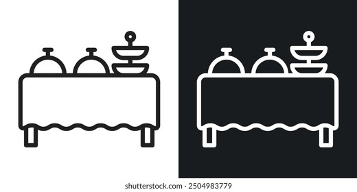 Conjunto de iconos de Vector buffet en blanco y negro relleno y estilo delineado.