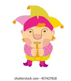 buffoon with music instruments.  traditional russian clown playing folk. vector cartoon illustration