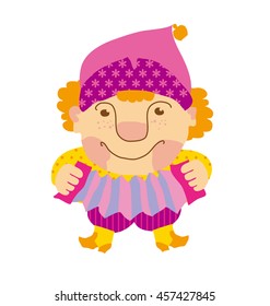 buffoon with music instruments.  traditional russian clown playing folk. vector cartoon illustration