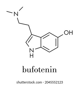 Bufotenin molecule. Tryptamine present in several psychedelic toads. Skeletal formula.