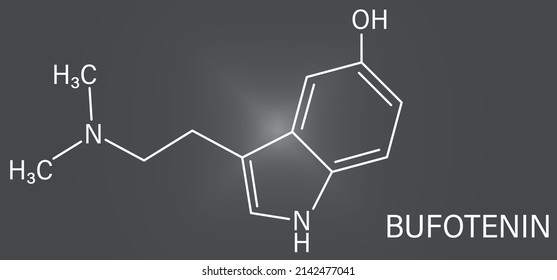 Bufotenin molecule. Tryptamine present in several psychedelic toads. Skeletal formula.