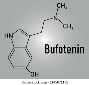 Bufotenin molecule. Tryptamine present in several psychedelic toads. Skeletal formula.