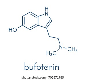 Bufotenin molecule. Tryptamine present in several psychedelic toads. Skeletal formula.