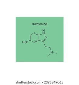 Bufotenine molecular structure, skeletal formula diagram on green background. Scientific EPS10 vector illustration.