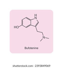 Bufotenine molecular structure, skeletal formula diagram on pink background. Scientific EPS10 vector illustration.