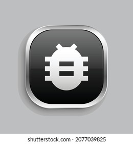 bug 2 fill icon design. Glossy Button style rounded rectangle isolated on gray background. Vector illustration
