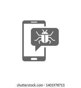 Bug attack, corrupting system, mobile bug, smartphone virus, virus alert message icon
