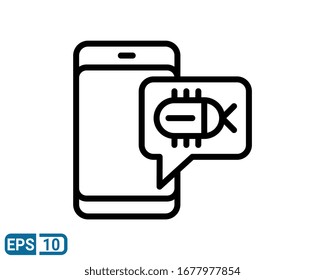 Bug attack, corrupting system, mobile bug, smartphone virus, virus alert message icon. Line style icon. EPS 10