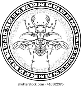 Bug in aztec medallion. Boho style.