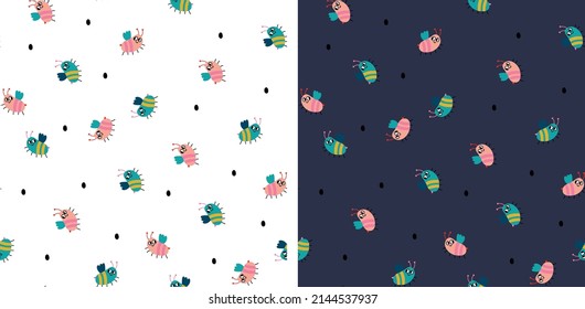 Bug, bee cute fabric, textile seamless vector pattern