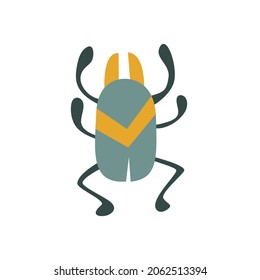 Bug. Beetle. Gray orange beetle icon with six legs. Halloween concept. Vector illustration isolated on white background. Design element. Simple flat image. Hand-drawn art. Vector illustration.