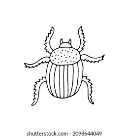 Bug. Beetle. Insect. Doodle. Vector. Drawn by hand. Sketch. Silhouette. Black and white. Contour. Coloring.
