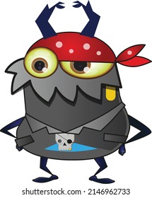 Bug. Beetle is a pirate. Little Pirate. Evil beetle.