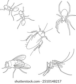 Bug ilustración de arte de línea en blanco y negro 