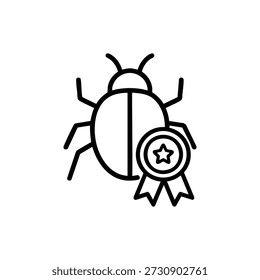 Bug bounty award icon black and white cybersecurity vector line illustration of rewarded vulnerability and ethical hacking concept