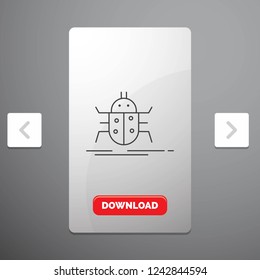 Bug, bugs, insect, testing, virus Line Icon in Carousal Pagination Slider Design & Red Download Button