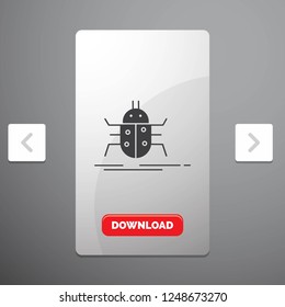 Bug, bugs, insect, testing, virus Glyph Icon in Carousal Pagination Slider Design & Red Download Button