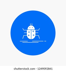 Bug, bugs, insect, testing, virus White Glyph Icon in Circle. Vector Button illustration