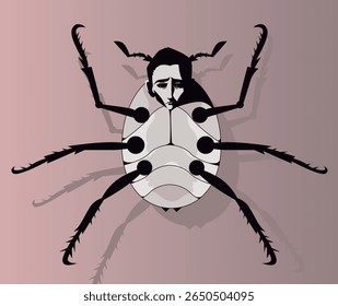 bug cockroach metamorphosis with human face struggling 