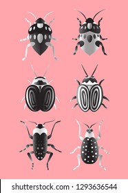 Bug collection grayscale. Cartoon bugs