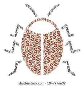 Bug composition of dollars. Vector dollar pictograms are grouped into bug mosaic.