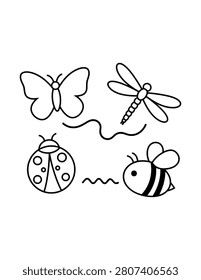 Bug Discovery Coloring Page – Printable Black and White Outline Educational Worksheet for Kids