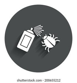 Bug disinfection sign icon. Fumigation symbol. Bug sprayer. Circle flat button with shadow. Modern UI website navigation. Vector