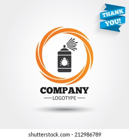 Bug disinfection sign icon. Fumigation symbol. Bug sprayer. Business abstract circle logo. Logotype with Thank you ribbon. Vector
