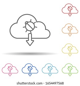 Descarga de errores desde la nube en un icono de estilo multicolor. Línea delgada simple, contorno vectorial de iconos antivirus para ui y ux, sitio web o aplicación móvil