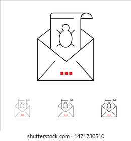 Bug, Emails, Email, Malware, Spam, Threat, Virus Bold and thin black line icon set