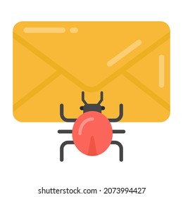 Bug With Envelope Denoting Flat Icon Of Malicious Email 