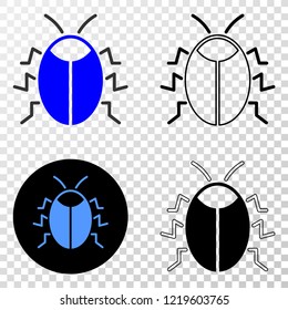 Bug EPS vector pictograph with contour, black and colored versions. Illustration style is flat iconic symbol on chess transparent background.