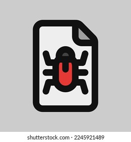Bug file icon in filled line style, use for website mobile app presentation