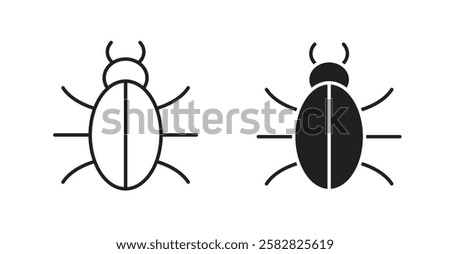 Bug filled and outlined icons vectors on white background