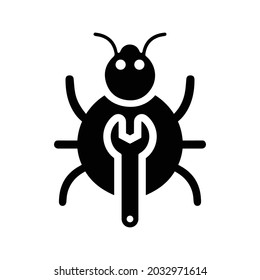 Bug, Fix Icon. Black Vector Graphics.