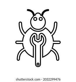 Bug, fix outline icon. Line art vector.
