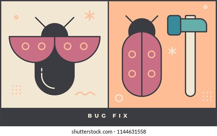 Bug fix. Web design concept. Unique and creative illustration. Flat design thin line style. Usage for e-mail newsletters, web banners, headers, blog posts, print and more. IKONICA collection.