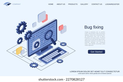 Bug fixing, error search, data recovery flat 3d isometric vector concept illustration