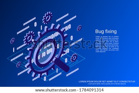 Bug fixing, error search, data recovery flat isometric vector concept illustration