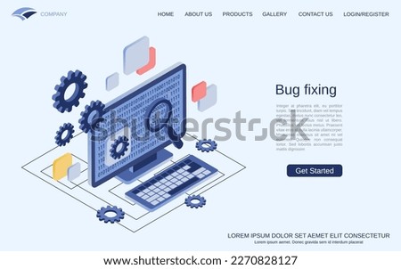 Bug fixing, error search, data recovery flat 3d isometric vector concept illustration