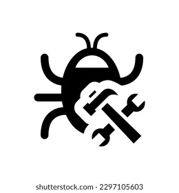 Bug Fixing Flat Black Icon Isolate On White Background Vector Illustration | Seo Icons