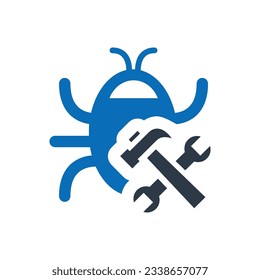 Bug Fixing Flat Blue Icon Isolate On White Background Vector Illustration | Seo Icons