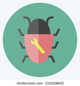 Bug Fixing Icon in trendy flat style isolated on soft blue background