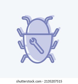 Bug Fixing Icon in trendy two tone style isolated on soft blue background