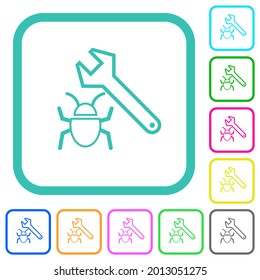 Bug fixing outline vivid colored flat icons in curved borders on white background