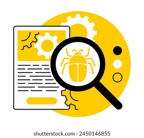 Bug fixing and patch updates - software application updates for improve performance and stability. Illustration in thin line with yellow fill