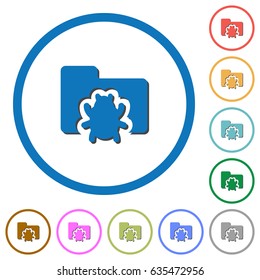 Bug folder flat color vector icons with shadows in round outlines on white background